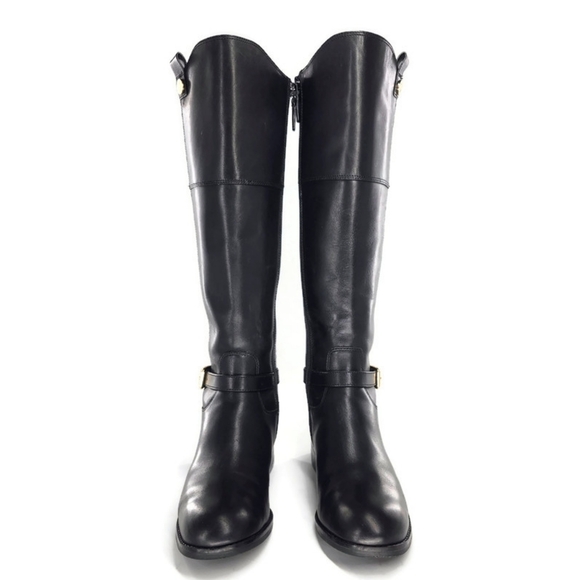 Cole Haan Galina Grand Black Leather Rouched Stretch Panel Tall Riding Boots - Picture 4 of 16